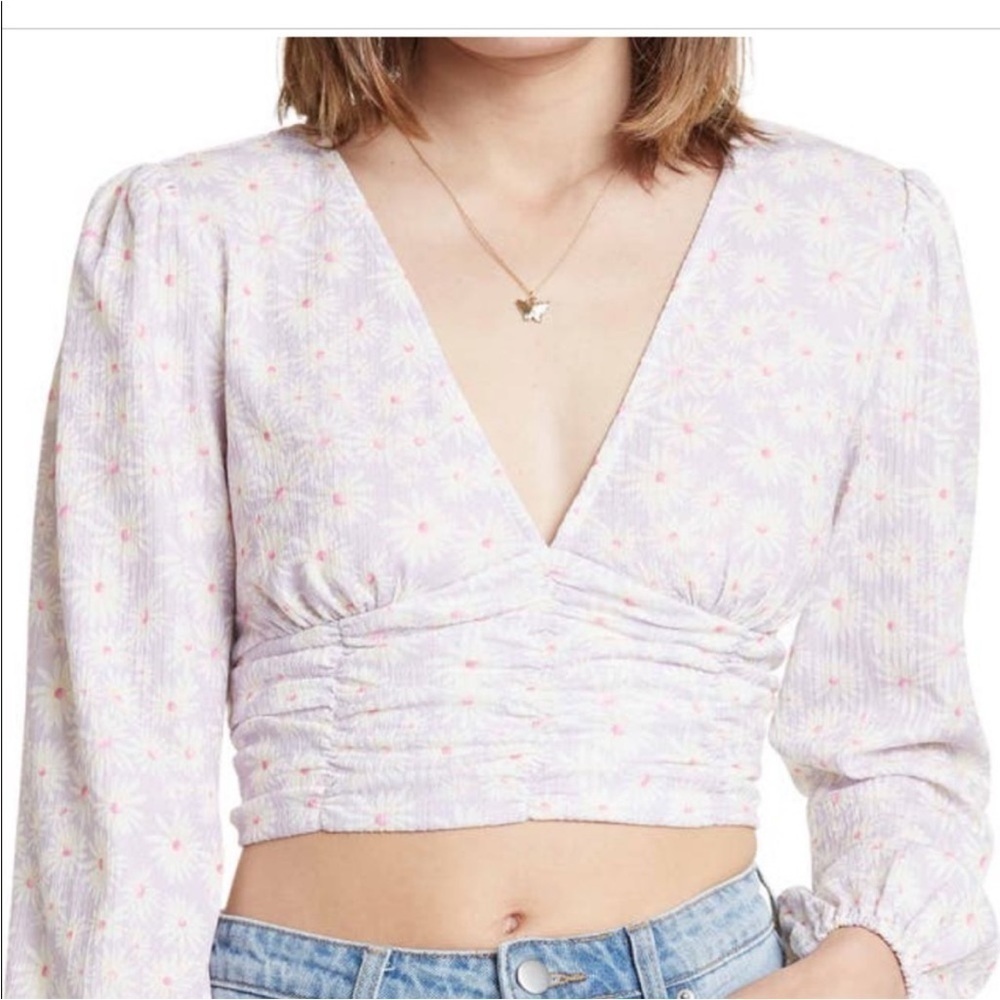 Elodie Purple Floral Long Sleeve Crop Top